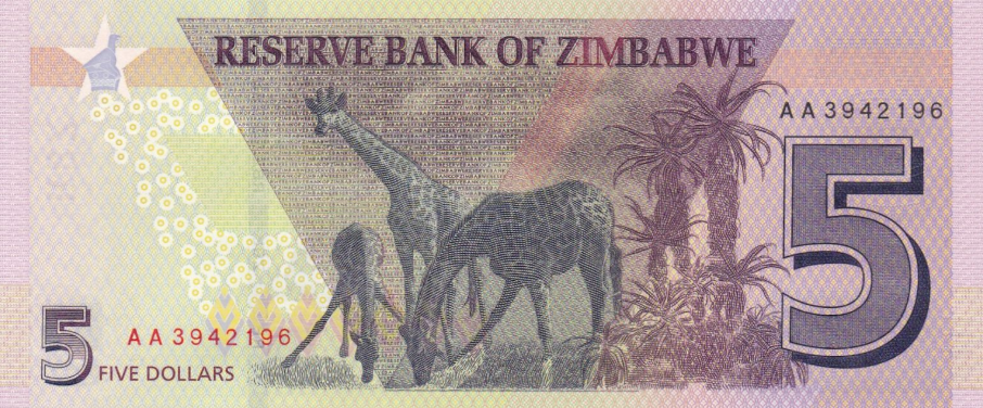 P100b Zimbabwe 5 Dollars Year 2019